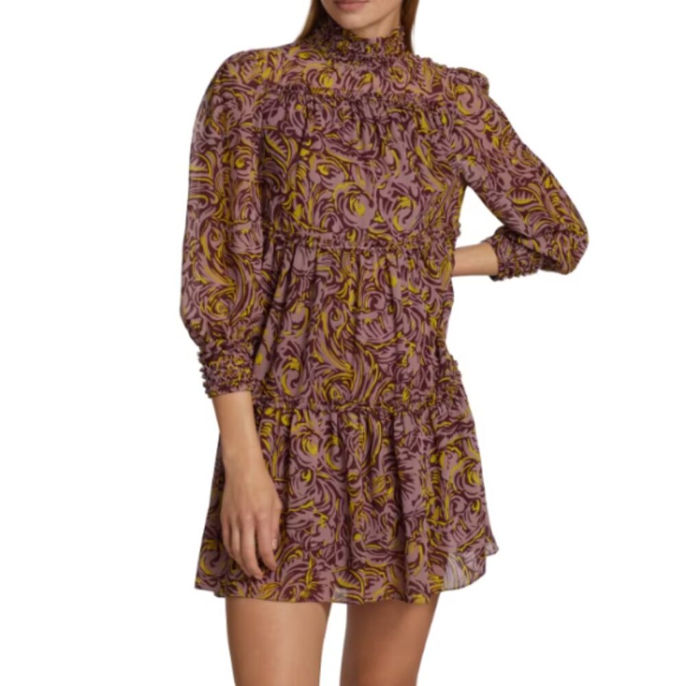 CINQ À SEPT 'Carina' Floral-Swirl Tiered Mini-Dress, Desert Rose Multi